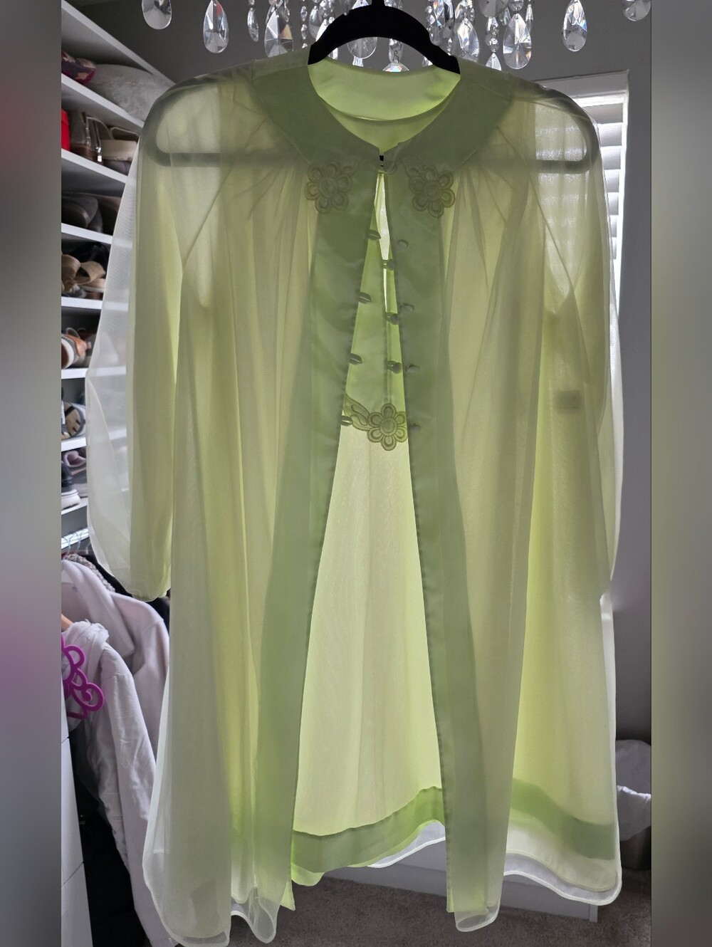 Vintage Gossard Artemis Chiffon And Satin Chartreus Peignoir Sm - Flaw